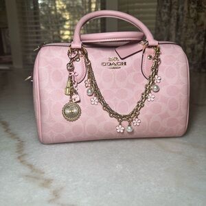 Coach Rowan Light Pink Satchel with Gold Chain Details